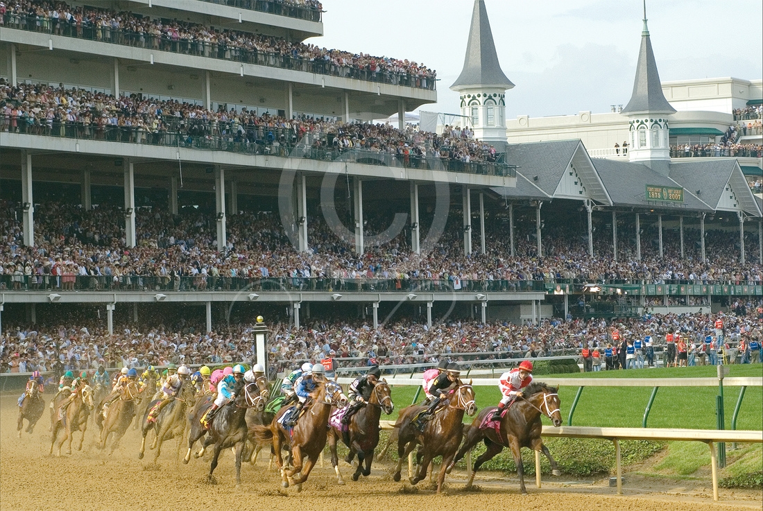 The Kentucky Derby, a fine art horse racing print. The Classic race of Thoroughbred horses known as The Fastest Two Minutes in Sports, Churchill Downs, Louisville, KY. Photograph by Doug Prather