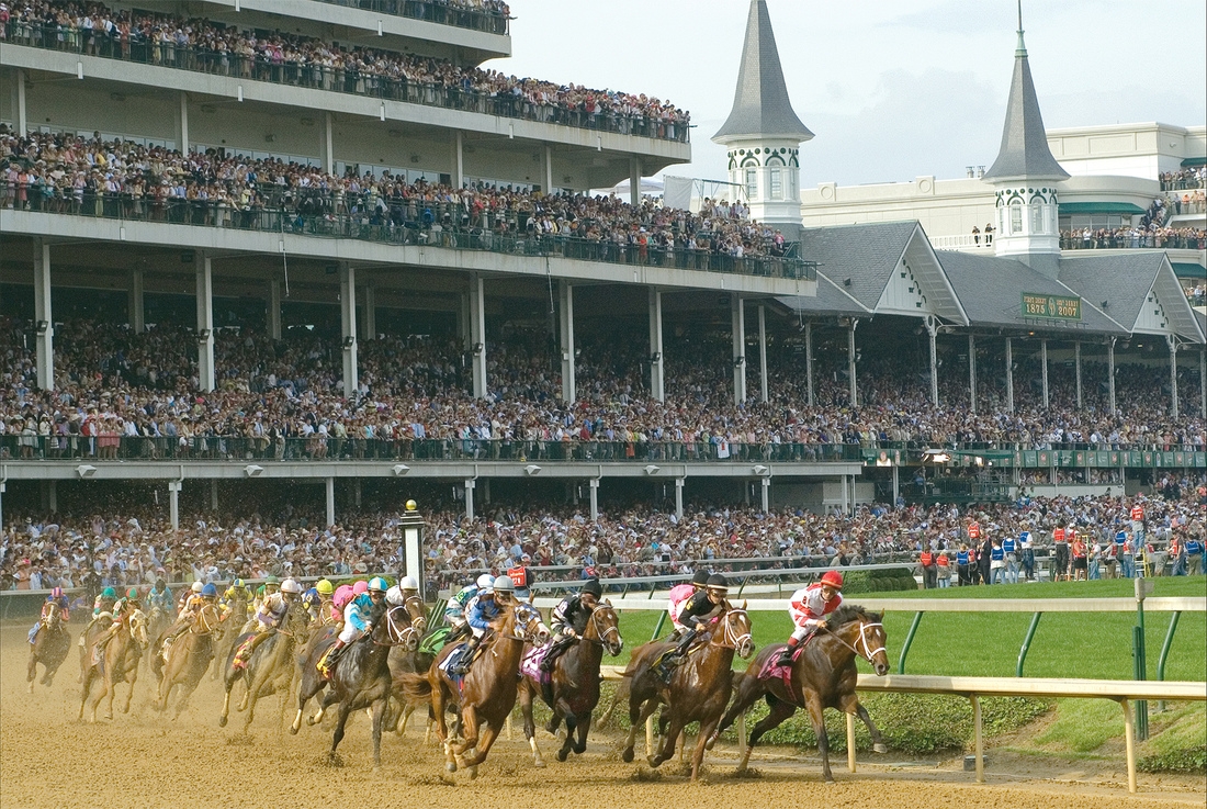 The Kentucky Derby, a fine art horse racing print. The Classic race of Thoroughbred horses known as The Fastest Two Minutes in Sports, Churchill Downs, Louisville, KY. Photograph by Doug Prather