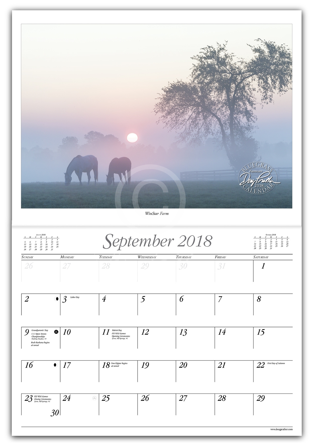 2018 Doug Prather Bluegrass Calendar of famous Thoroughbred horse farms