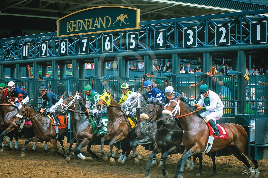 A Fine Art Horse Racing Print Powerful Thoroughbred Horses Strain Their Jockeys Hold On Tight Riding